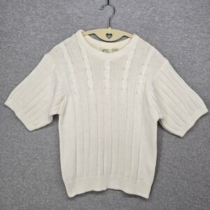 Colter Bay Cream Cable Knit Short Sleeve Sweater Cotton Crew Neck Vintage Medium